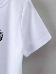 SHEIN Young Girl Figure & Letter Graphic Tee - White - View 5