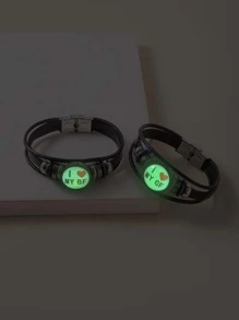 Couple's Luminous Gemstones Time Bracelets, 2pcs/set - Black - View 1