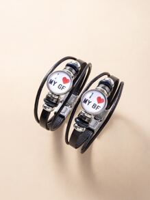 Couple's Luminous Gemstones Time Bracelets, 2pcs/set - Black - View 2