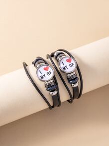 Couple's Luminous Gemstones Time Bracelets, 2pcs/set - Black - View 4