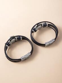 Couple's Luminous Gemstones Time Bracelets, 2pcs/set - Black - View 5