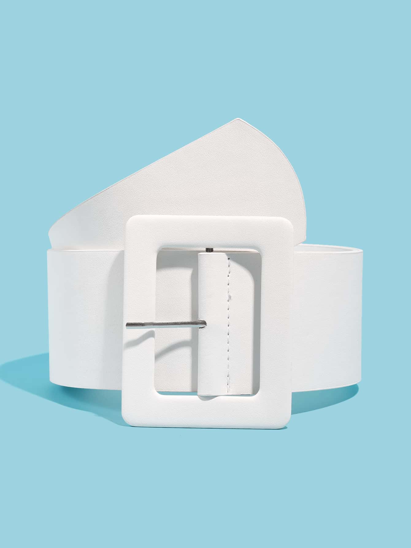 簡約風格方扣腰帶，適合外套和連身裙 - 白色 - 查看 1