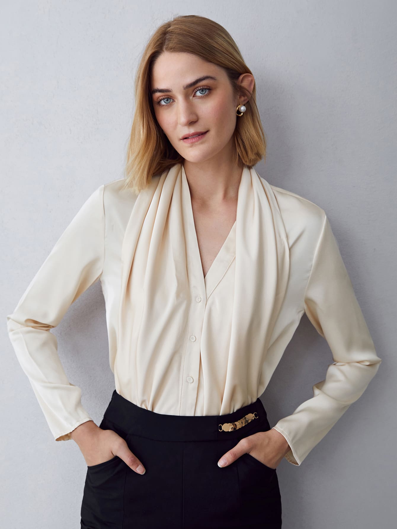 MOTF PREMIUM DRAPED RELAXED FIT BLOUSE - Apricot - View 1