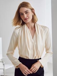 MOTF PREMIUM DRAPED RELAXED FIT BLOUSE - Apricot - View 5