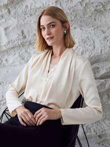 MOTF PREMIUM DRAPED RELAXED FIT BLOUSE - Apricot - View 7