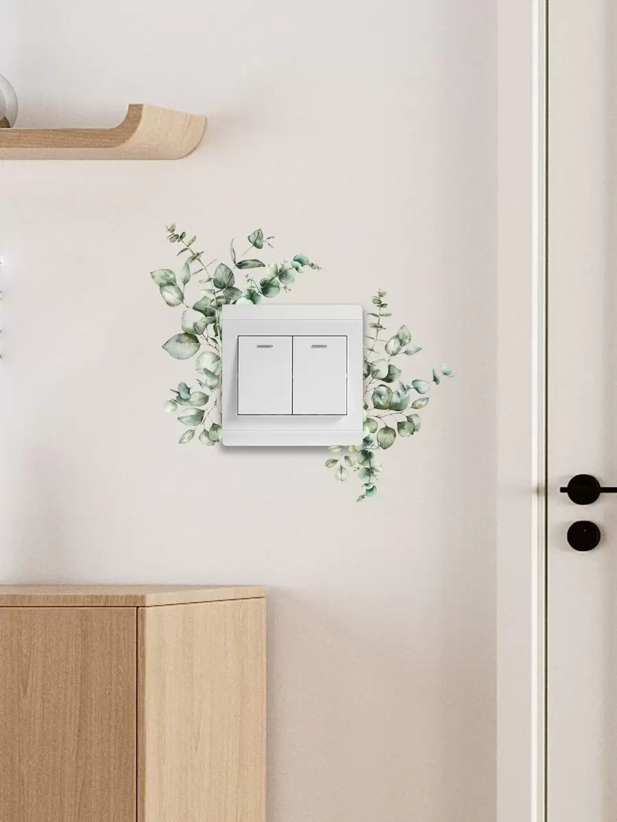 1 pieza Pegatina de pared con diseño de hoja para interruptor y enchufe, decoración autoadhesiva para el hogar, pegatinas, vinilos decorativos para decorar el hogar, artículos de decoración de primavera para renovar tu hogar, pegatinas de decoración de ramas, regalos para cumpleaños y graduación - Multicolor - Ver 1