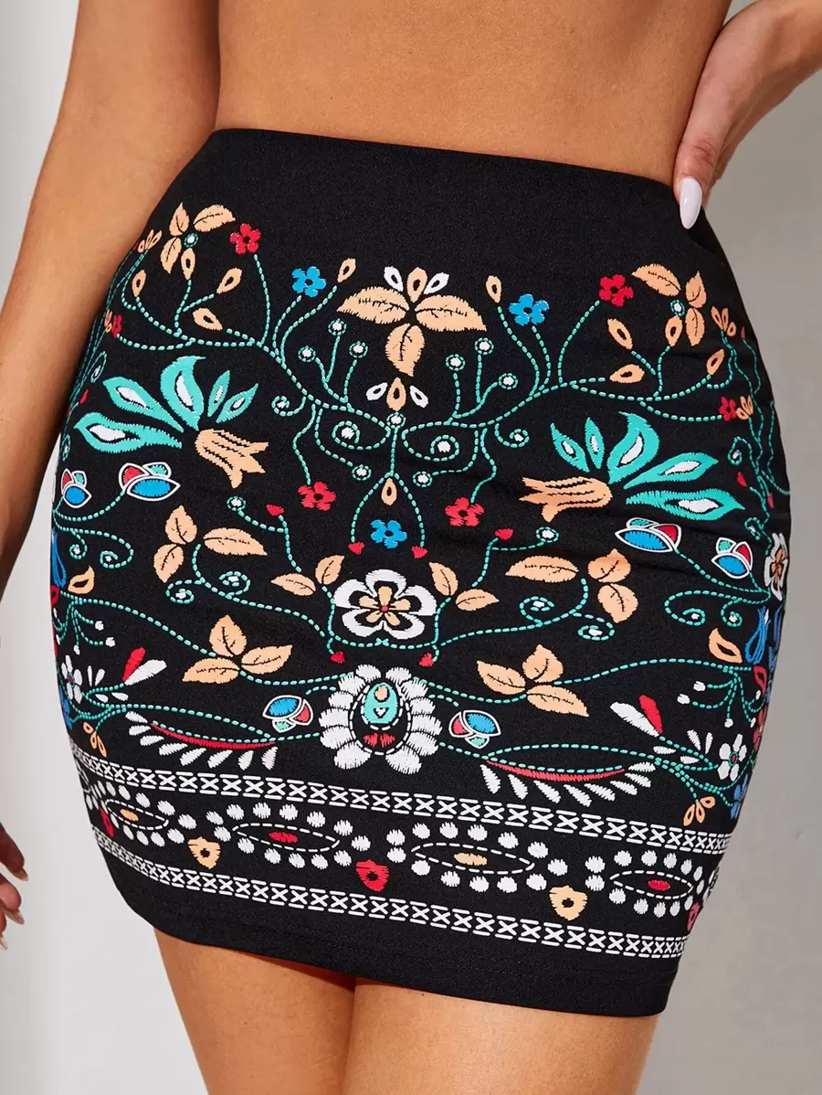 SHEIN Tall High Waist Floral Print Bodycon Skirt - Multicolor - View 1