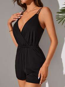 SHEIN Tall Solid Strappy Cami Romper - Black - View 4