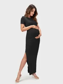 SHEIN Maternity Split Thigh Bodycon Dress - Black - View 1