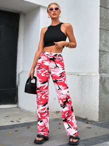 SHEIN Tall Camo Print Flap Pocket Side Cargo Jeans - Multicolor - View 1
