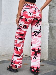 SHEIN Tall Camo Print Flap Pocket Side Cargo Jeans - Multicolor - View 2