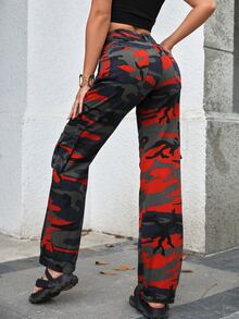 SHEIN Tall Camo Print Flap Pocket Side Cargo Jeans - Multicolor - View 2