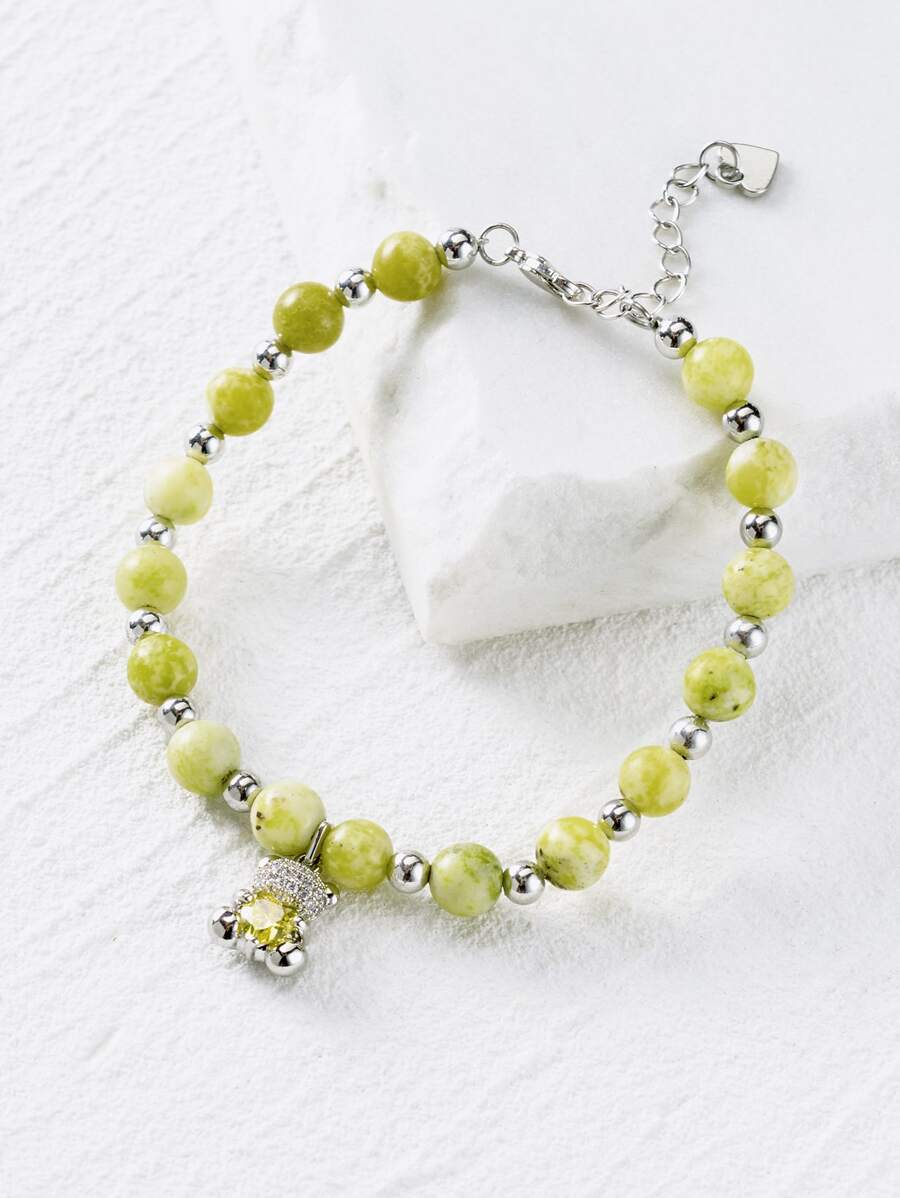 熊墜飾串珠手鏈 - 綠色 - 查看 1