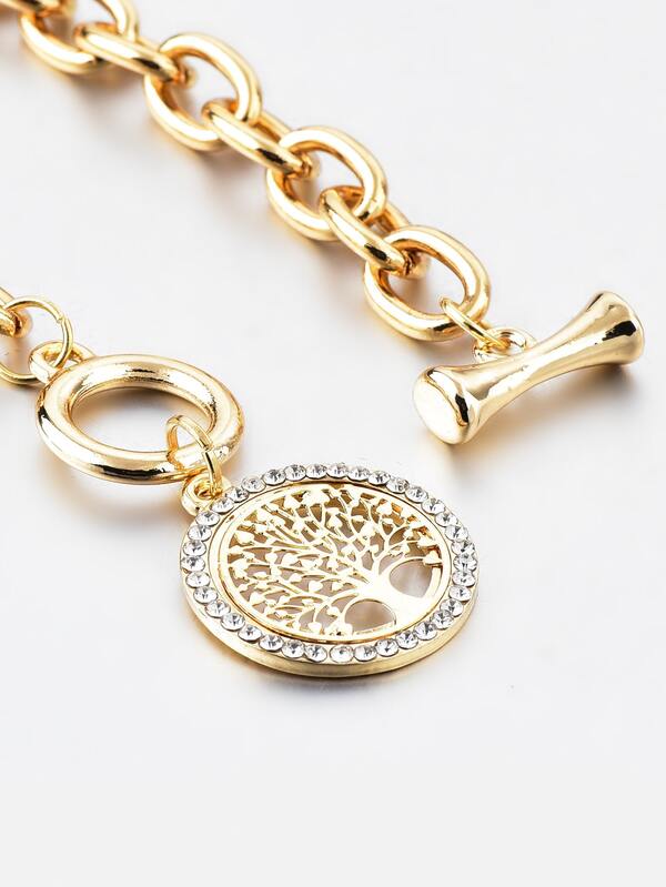 Rhinestone Decor Tree Charm OT Buckle Chain Bracelet SHEIN USA
