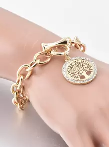 Pulseira de corrente com fivela de strass decoração árvore OT