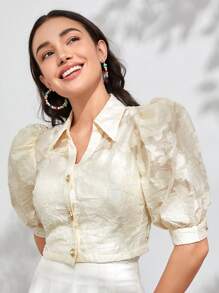 Modelyn 提花泡泡袖襯衫不附帶吊帶內搭