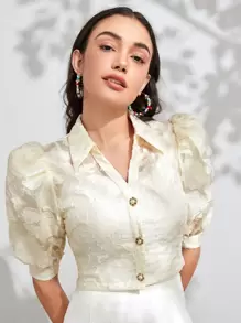 Modelyn 提花泡泡袖襯衫不附帶吊帶內搭