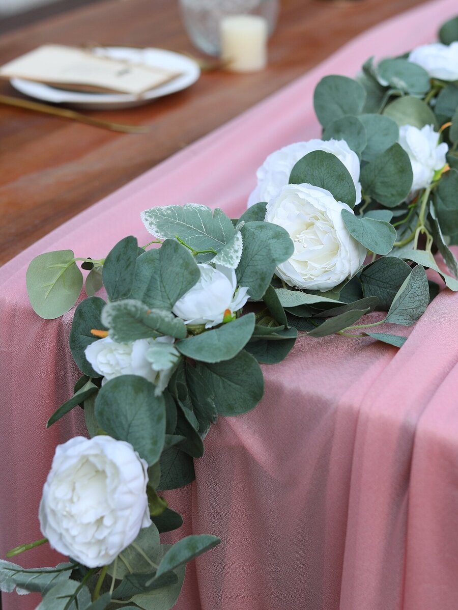 1 件人造牡丹花藤，1.8 米人造花环，适用于婚礼、假植物、秋季装饰、房间、书桌、花园装饰、房间装饰用品、情人节、礼物 - 白色 - 查看 1