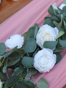 1 件人造牡丹花藤，1.8 米人造花环，适用于婚礼、假植物、秋季装饰、房间、书桌、花园装饰、房间装饰用品、情人节、礼物 - 白色 - 查看 3