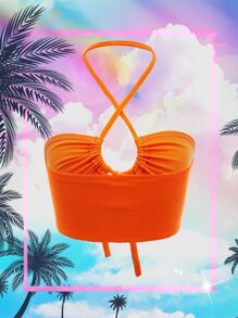 SHEIN ICON 霓虹橙色露背交叉綁帶前短款領口y2k夏季上衣 - 橘色 - 查看 2