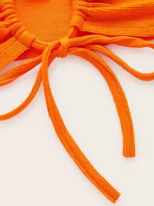 SHEIN ICON 霓虹橙色露背交叉綁帶前短款領口y2k夏季上衣 - 橘色 - 查看 4