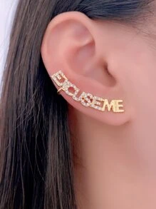 Rhinestone Letter Earring - Yellow Gold - View 1
