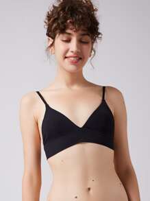 Solid Classic Strap Triangle Bralet - Black - View 3