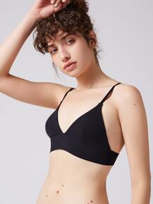 Solid Classic Strap Triangle Bralet - Black - View 8