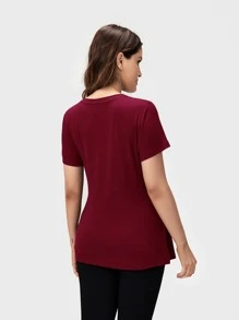 SHEIN Maternidad Camiseta con cordón delantero - Granate - Ver 2