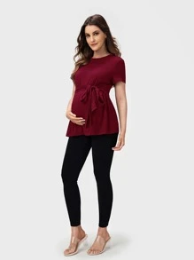 SHEIN Maternidad Camiseta con cordón delantero - Granate - Ver 3