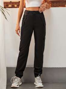 SHEIN Tall Pantalones unicolor con bolsillo lateral - Negro - Ver 1