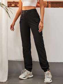 SHEIN Tall Pantalones unicolor con bolsillo lateral - Negro - Ver 5