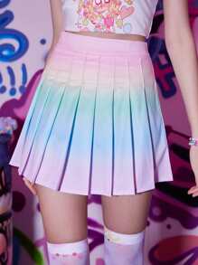 ROMWE Anime Ombre Pleated Skirt - Multicolor - View 1