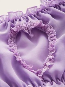 ROMWE Kawaii 6 piezas Set de lencería unicolor con abertura fruncido - Morado - Ver 3