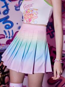 ROMWE Anime Ombre Pleated Skirt - Multicolor - View 7