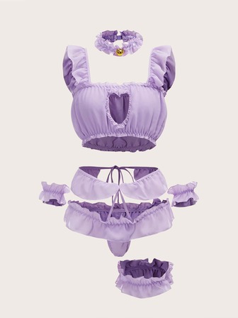 Kawaii Set di lingerie sexy con collare, cavigliere e 2 polsini per i polsi