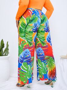 Slaydiva Plus Tropical Print Split Side Wide Leg Trousers - Multicolor - View 2