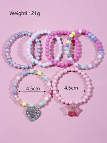 6pcs/Set Girls' Heart & Star Pendant Bracelet Set, Colorful Beaded Charm Jewelry Bracelet, Suitable For Girls' Party Gifts, Random Color