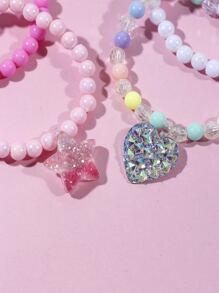 6pcs/Set Girls' Heart & Star Pendant Bracelet Set, Colorful Beaded Charm Jewelry Bracelet, Suitable For Girls' Party Gifts, Random Color