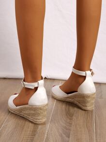 女士魚嘴踝帶度假白色淺口坡跟鞋 - 白色 - 查看 5