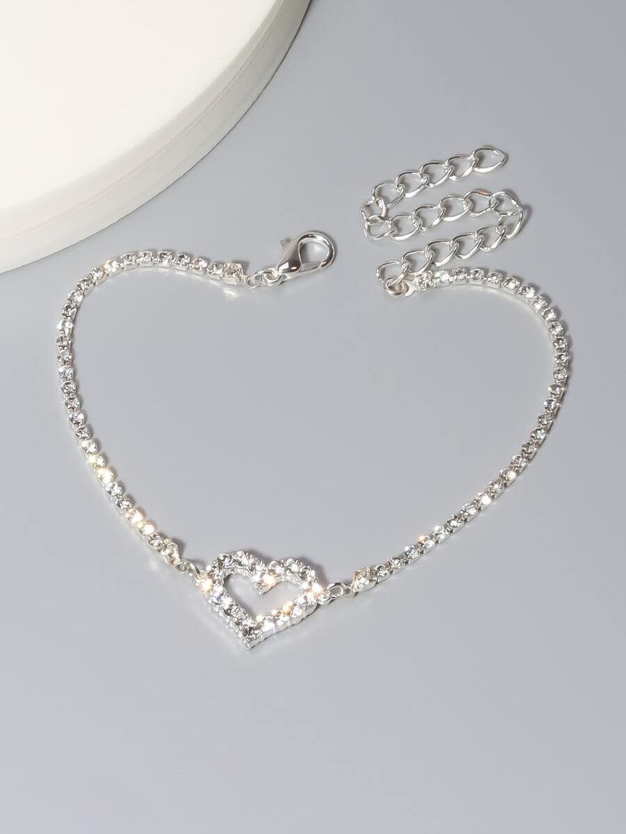 Valentines Day Theme Bracelet Hollow Heart Full Of Shiny Rhinestones