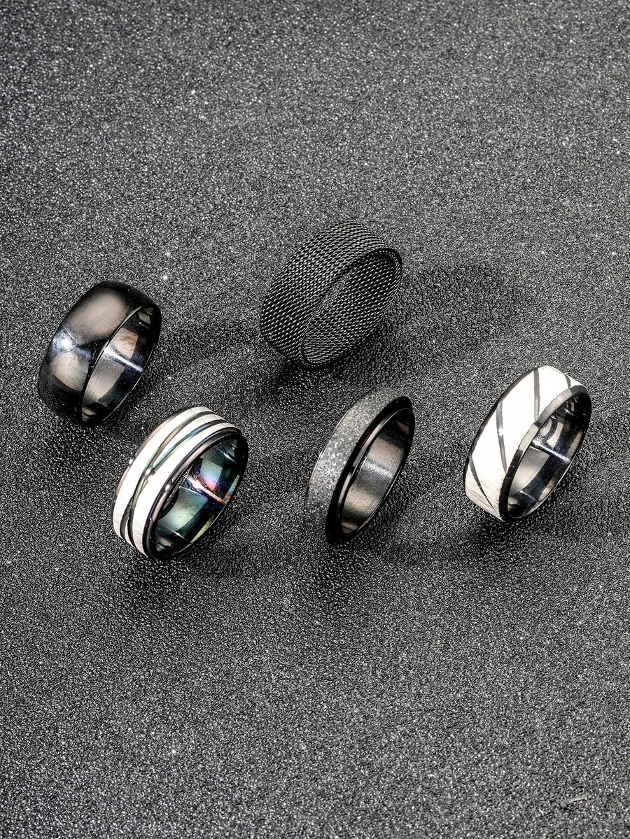 Anillo a rayas de moda y popular de 5 piezas para hombres, joyería de acero inoxidable para regalo de joyería y para una apariencia elegante - Multicolor - Ver 1