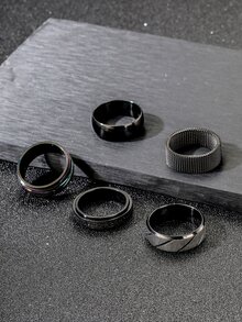 Anillo a rayas de moda y popular de 5 piezas para hombres, joyería de acero inoxidable para regalo de joyería y para una apariencia elegante - Multicolor - Ver 2