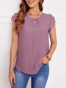 EMERY ROSE Blusa unicolor manga tulipán de espalda con abertura de ojo - Púrpura malva - Ver 1