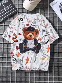 Manfinity Men Bear & Letter Graphic Tee - White - View 1