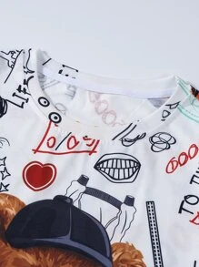 Manfinity Men Bear & Letter Graphic Tee - White - View 3