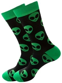 ROMWE Street Life Alien Print Crew Socks - Army Green - View 2