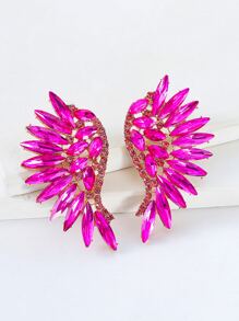 juran 水鑽機翼設計耳釘 - 玫紅色 - 查看 1