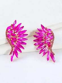 juran 水鑽機翼設計耳釘 - 玫紅色 - 查看 3