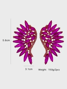 juran 水鑽機翼設計耳釘 - 玫紅色 - 查看 6